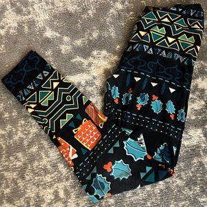 LuLaRoe Womens' Black Leggings Christmas Pattern One Size